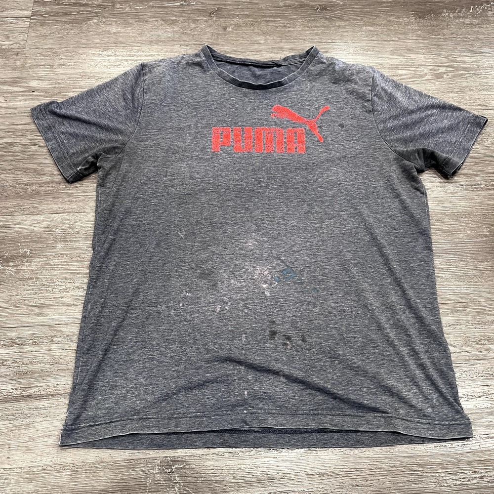 Puma Shirt Mens Large Gray Red Spell Out Logo Athletic Tee Lightweight‎